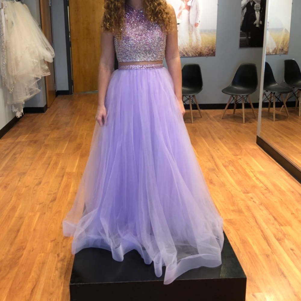 Purple two piece prom dress